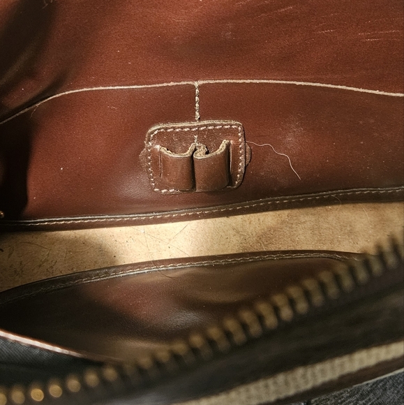 Brahmin Dark Brown Pattern Leather & Beige Woven Fabric Shoulder/ Crossbody Bag - Picture 7 of 10